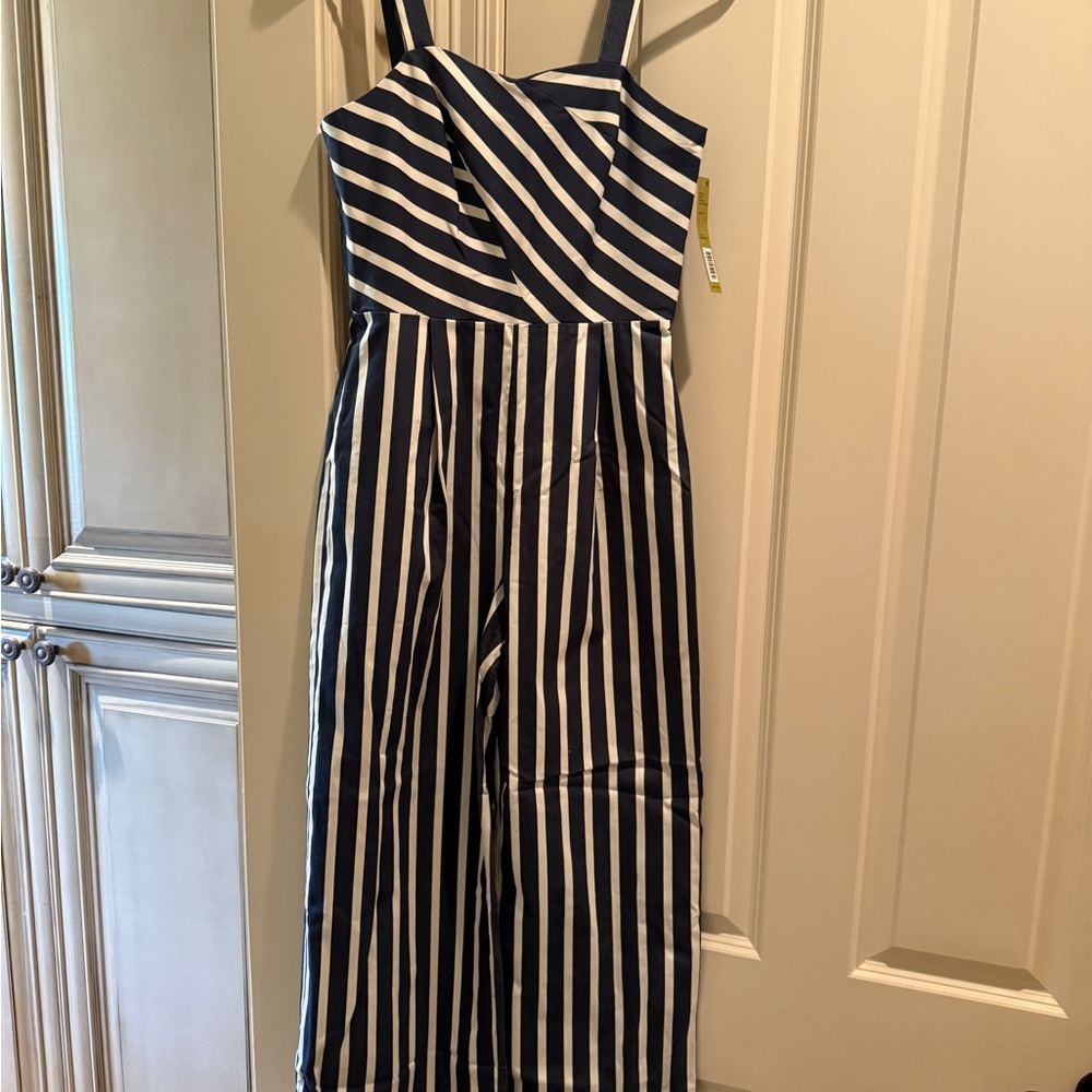 Gianni Bini Navy and Ivory 4  Striped Jumpsuit NWT
